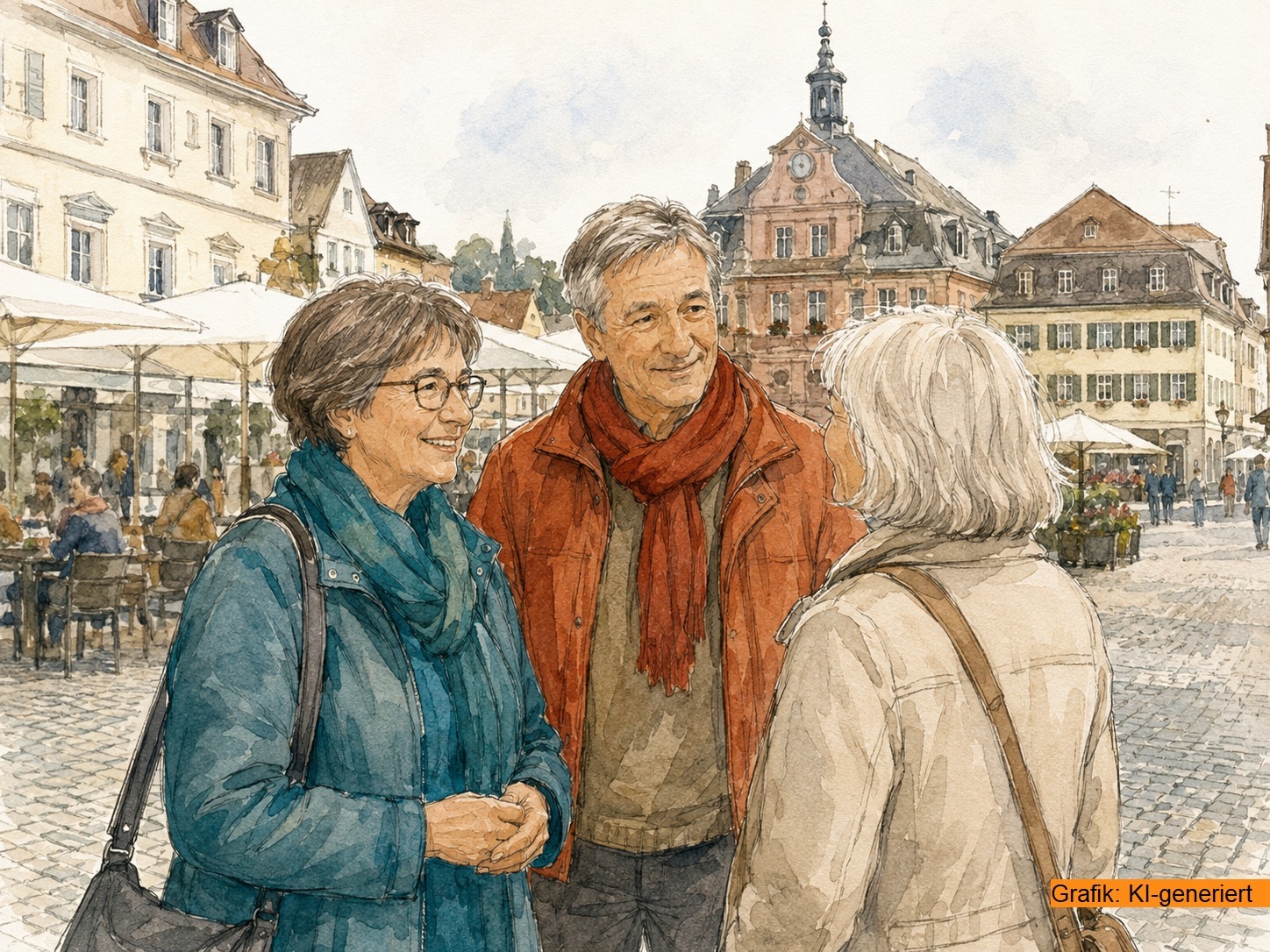 Drei Personen im Gespräch. Bild: KI-generiert