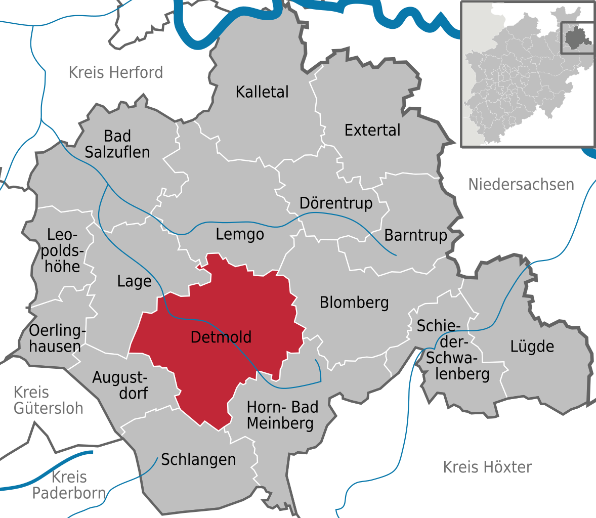Karte zum Kreis Lippe / Quelle: Wikimedia Commons