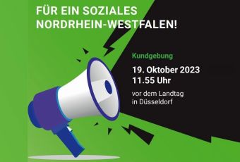 Megaphon mit Aufschrift: NRW bleib sozial!